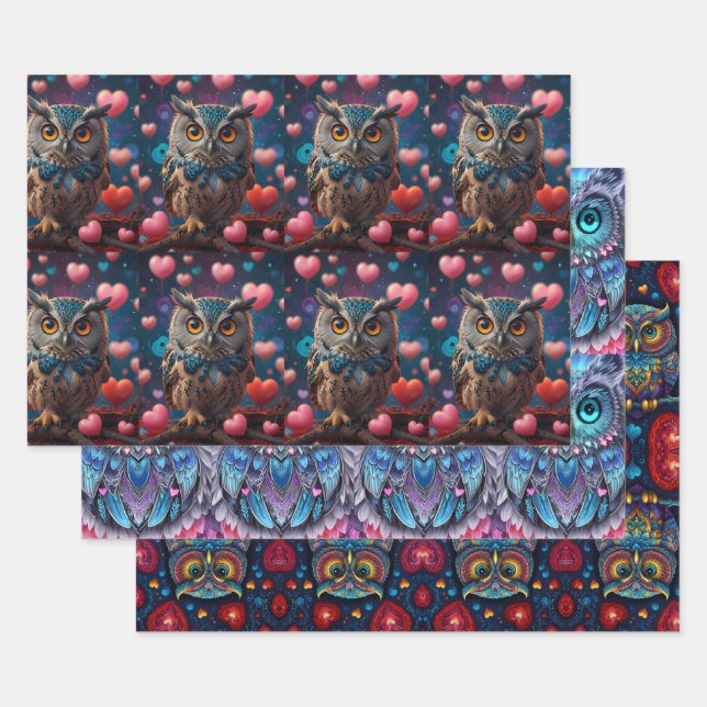 Owl set of gift wrapping paper sheets (Set)