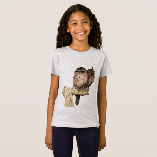 Owl Siblings Watercolor Portrait T_Shirt