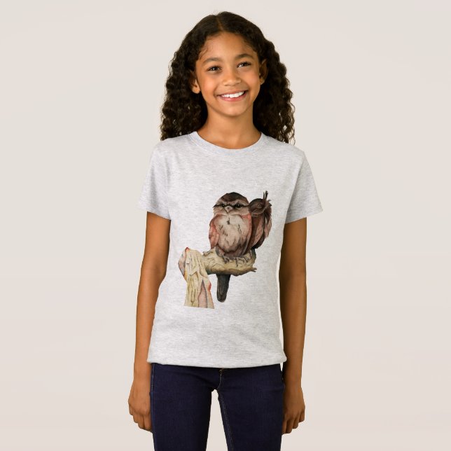 Owl Siblings Watercolor Portrait T-Shirt (Front Full)