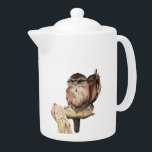 Owl Siblings Watercolor Portrait Teapot<br><div class="desc">This is a watercolor painting of two brown owls sitting on a tree branch. One of the owl has its eyes wide open and the other one is squinting its eyes like it is sleepy.</div>