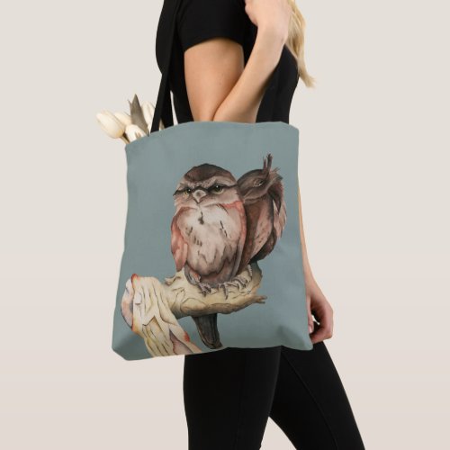 Owl Siblings Watercolor Portrait Tote Bag