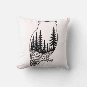 Owl Silhouette with Forest Scene Throw Pillow