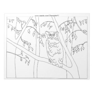 Owl Sitting in a Tree Coloring Outline Notepads