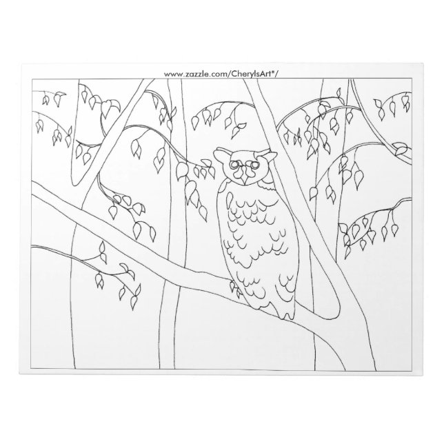 Owl Sitting in a Tree Coloring Outline Notepads (Front)