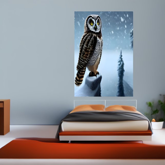 Owl sitting in the snowy mountain | AI Art  Poster (Creator Uploaded)