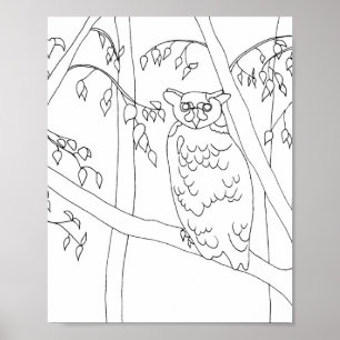 Owl sitting in tree, outline posters