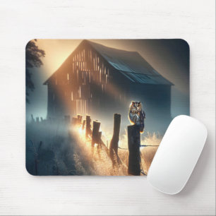 Owl Sitting On a Farm Fence Post Mouse Pad