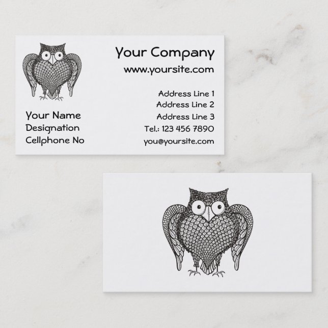 Owl Sketch Cartoon Business Card (Front/Back)