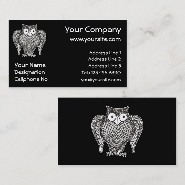 Owl Sketch Cartoon Business Card (Front/Back)