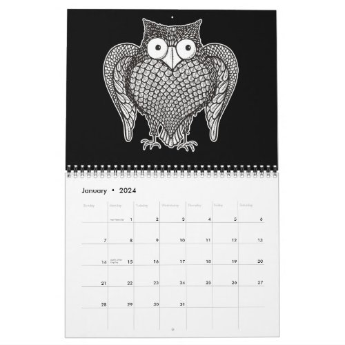 Owl Sketch Cartoon Calendar