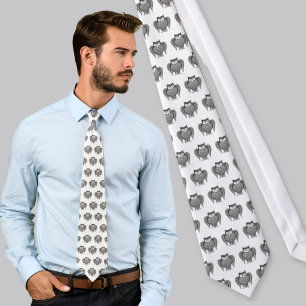 Owl Sketch Cartoon Pattern Tie