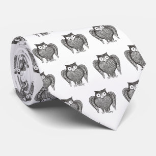 Owl Sketch Cartoon Pattern Tie