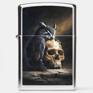 Owl, Skull, and Black Roses in Baroque Style Zippo Lighter