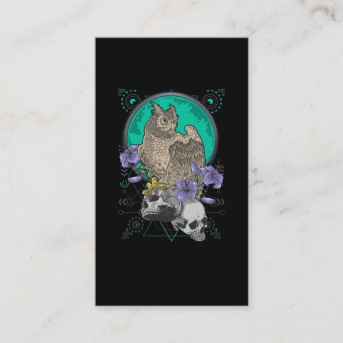 Owl Skull Moon Flowers Business Card