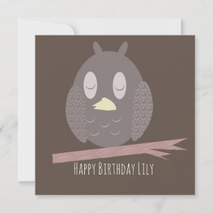 Owl Sleeping Happy Birthday Name Card