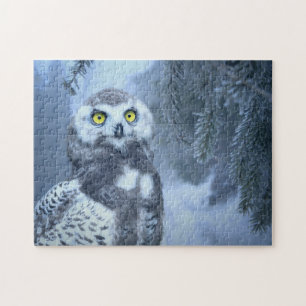Owl Snow Snow Owl Bird Winter Forest Jigsaw Puzzle
