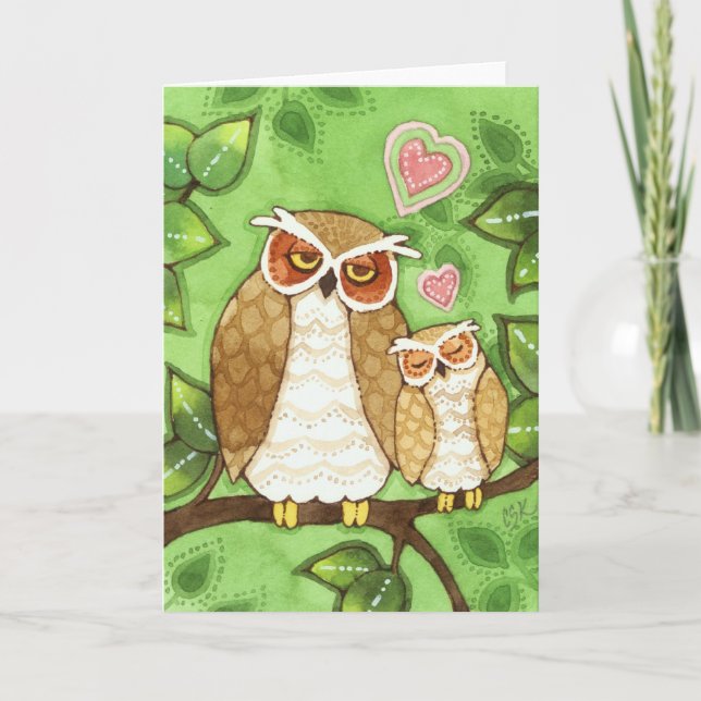 Owl Snuggles - Cute Greeting Card (Front)
