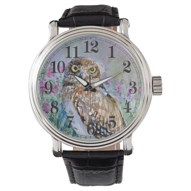 Owl spring lavender watercolor watch (Front)