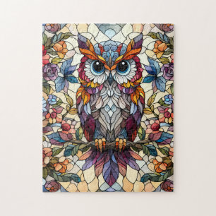 Owl Stained Glass Inspired Art – Wildlife Fantasy  Jigsaw Puzzle