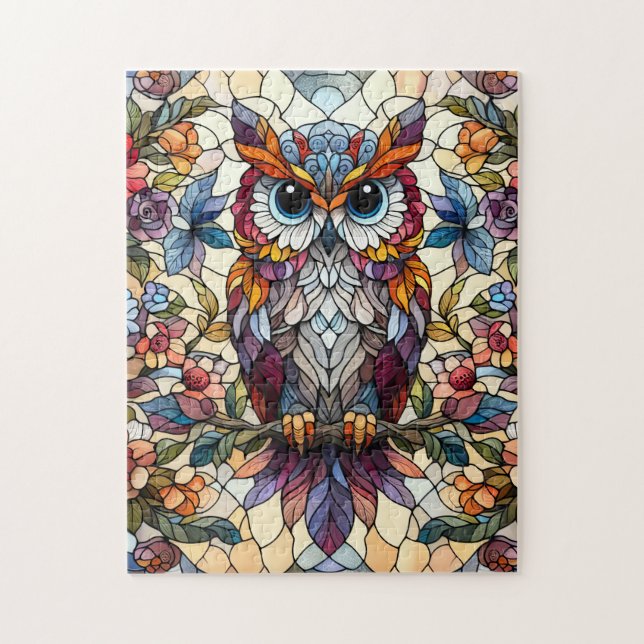 Owl Stained Glass Inspired Art – Wildlife Fantasy  Jigsaw Puzzle (Vertical)