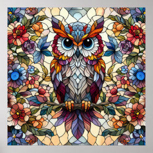 Owl Stained Glass Inspired  Poster