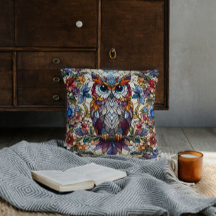 Owl Stained Glass Inspired  Throw Pillow