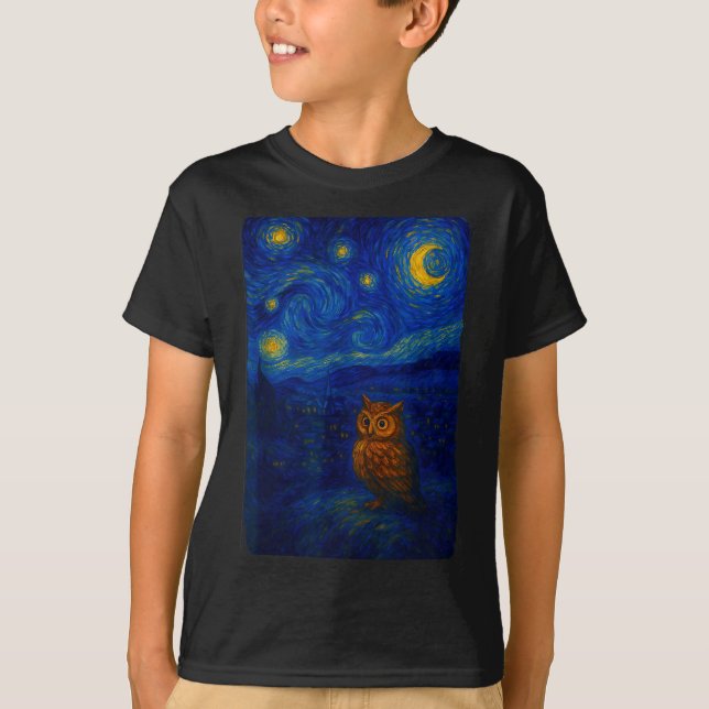 Owl Starry Cute Night Van Gogh Owl Bird Lovers Wom T-Shirt (Front)