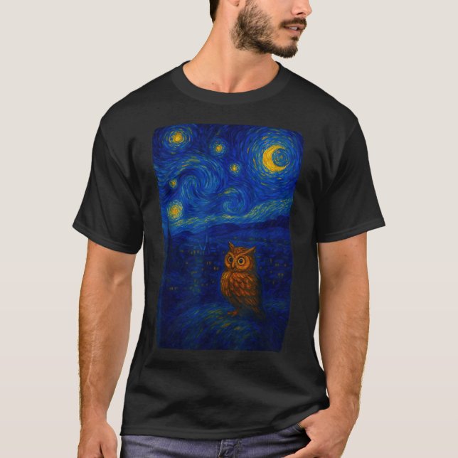 Owl Starry Cute Night Van Gogh Owl Bird Lovers Wom T-Shirt (Front)
