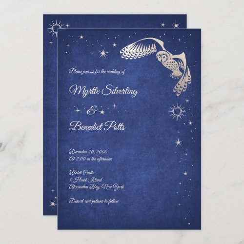 Owl Stars Wizard Blue Magic Wedding Invitation