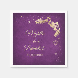 Owl Stars Wizard Purple Magic Wedding Napkins