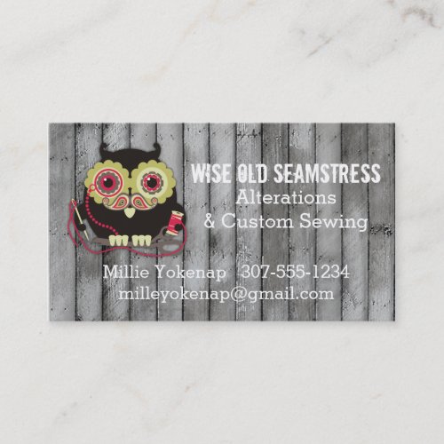 Owl steampunk monocle sewing notions seamstress business card