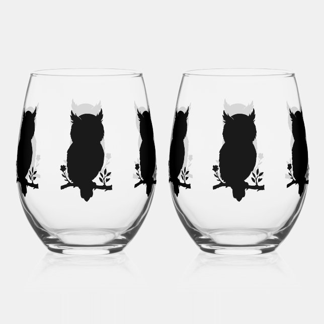 owl stemless wine glass (Front)