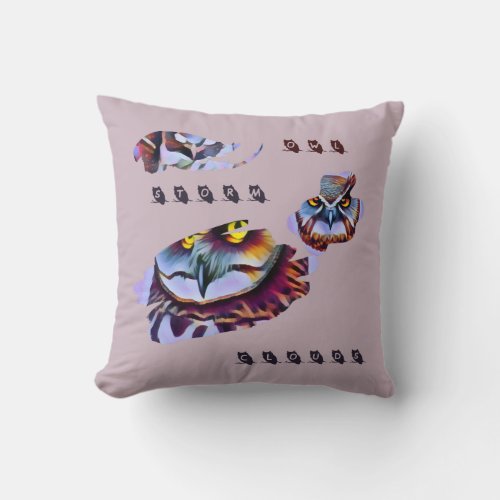 Owl Storm Clouds Throw Pillow