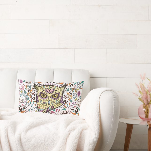Owl Sugar Skull and Pink Purple Blue Mint Pillow (Couch)