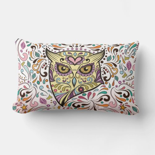 Owl Sugar Skull and Pink Purple Blue Mint Pillow