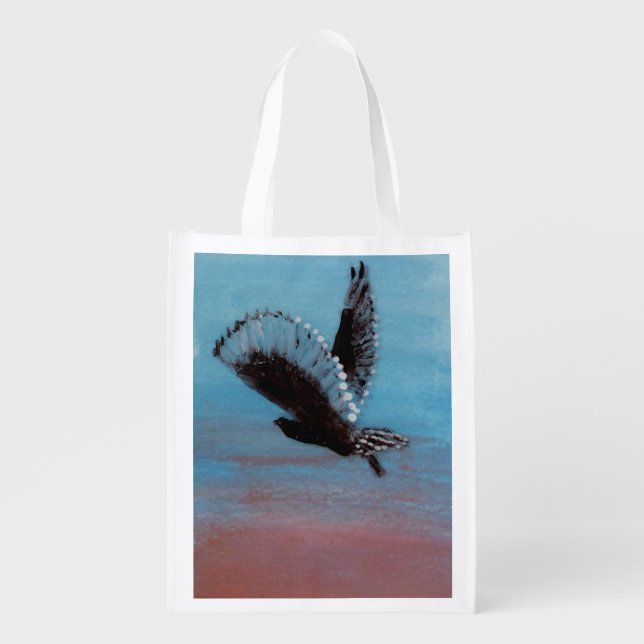 Owl Sunrise Bird Art Grocery Bag (Front)