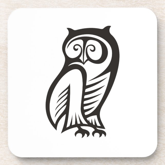 Owl Symbol Black Drink Coaster (Front)