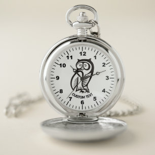 Owl Symbol Black Pocket Watch