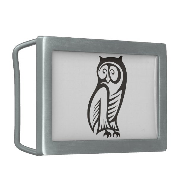 Owl Symbol Black Rectangular Belt Buckle (Front Left)
