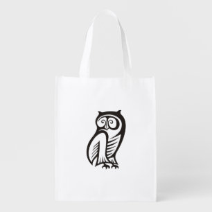 Owl Symbol Black Reusable Grocery Bag