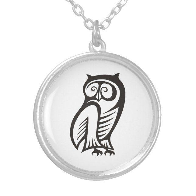 Owl Symbol Black Silver Plated Necklace (Front)