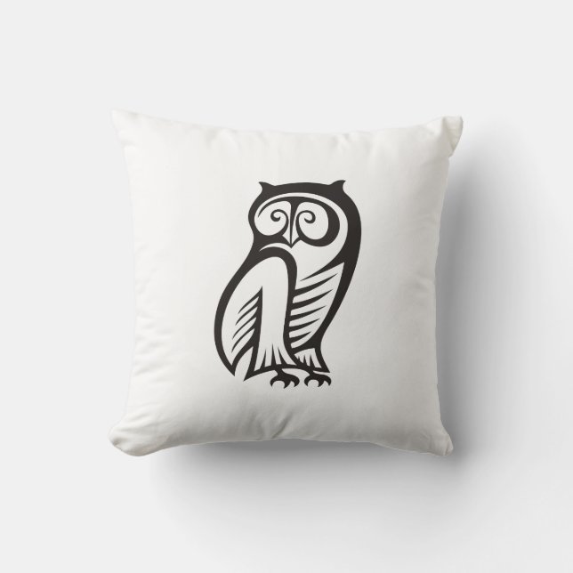 Owl Symbol Black Throw Pillow (Front)