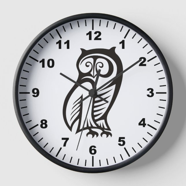 Owl Symbol Black Wall Clock (Front)