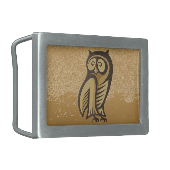 Owl Symbol Color Rectangular Belt Buckle (Front Left)