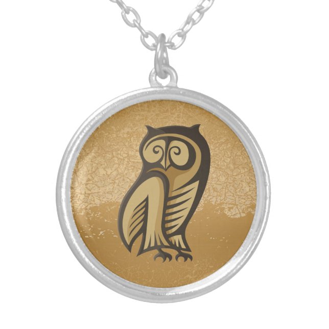 Owl Symbol Color Silver Plated Necklace (Front)