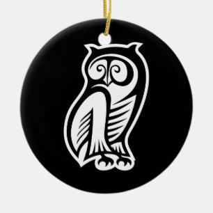 Owl Symbol White Ceramic Ornament