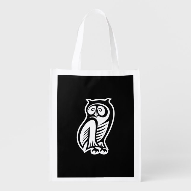 Owl Symbol White Reusable Grocery Bag (Front)
