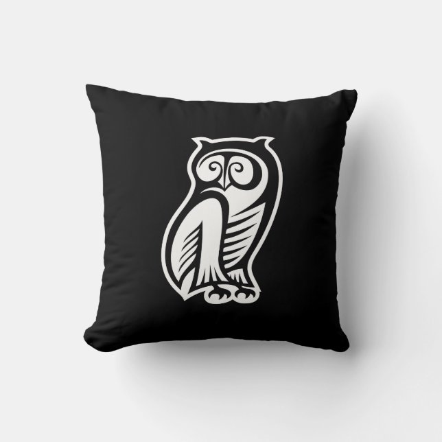Owl Symbol White Throw Pillow (Front)