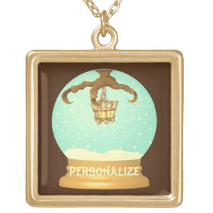 Owl talon and bone chandelier fall snow globe gold plated necklace