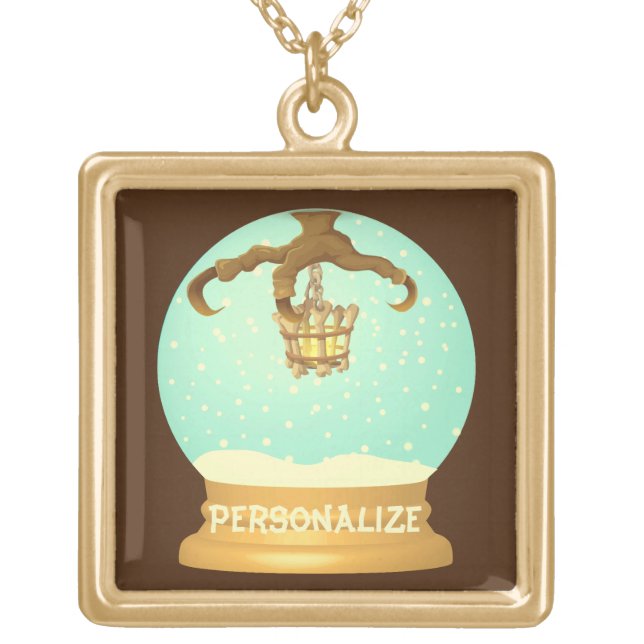 Owl talon and bone chandelier fall snow globe gold plated necklace (Front)